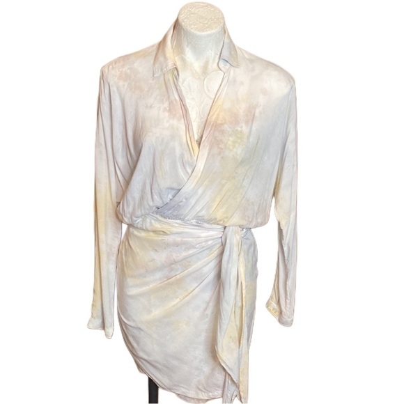 Young Fabulous & Broke tie dye faux wrap mini midi dress batwing sleeves sz S - Picture 3 of 17